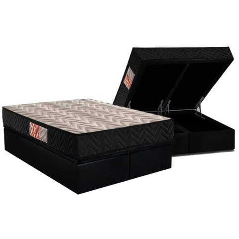 Conjunto Box Baú Queen: Colchão Espuma Paropas D28 Pasquale Black + Base Crc Suede Black (158x198)