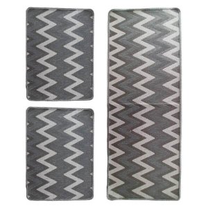 Jogo de Tapetes Cozinha 3 Peças Pratik Chevron Oasis