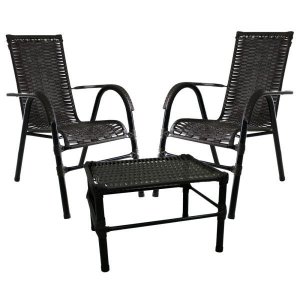 Kit com 2 Cadeiras e Mesa de Centro Bela Fibra Sintética