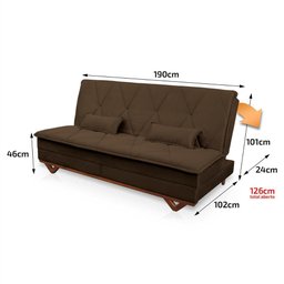 Sofá Cama Estoril 1,90m Suede Velut - King House - 3