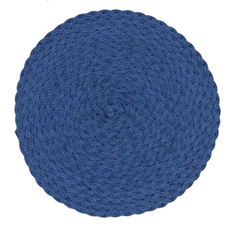 Jogo Lugar Americano Redondo Azul 38 cm Decoração Mesa Posta Descanso Prato Feito à Mão
