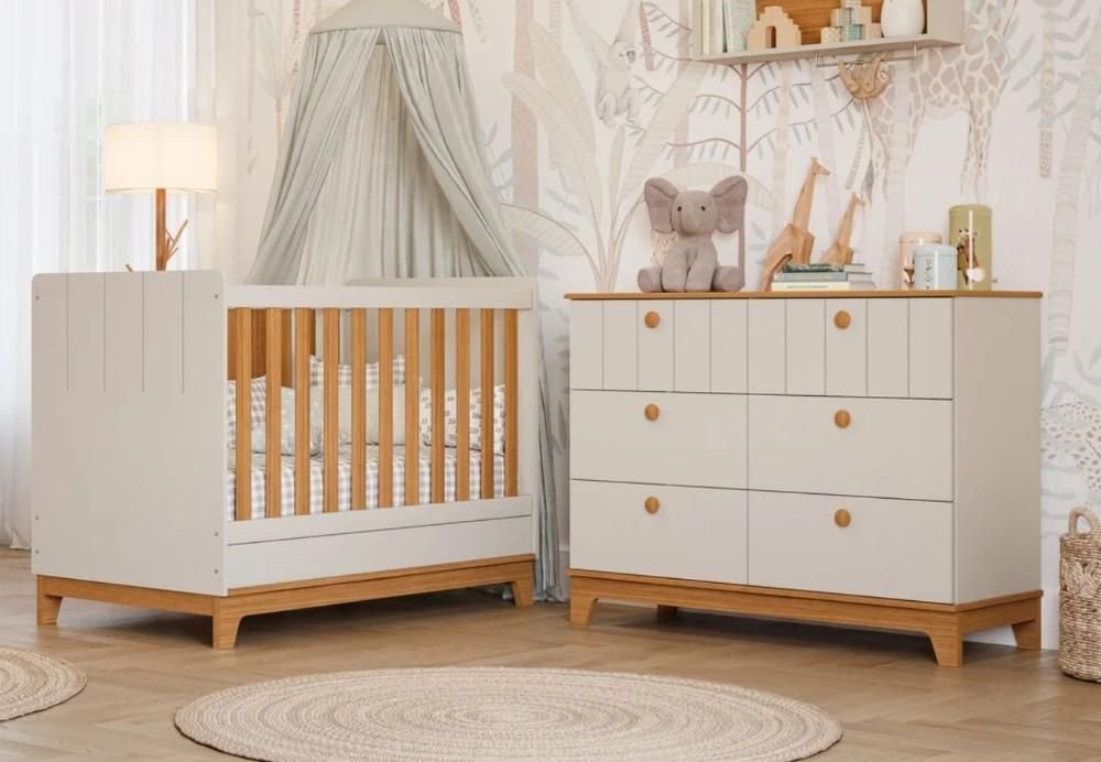 Quarto para Bebê Cômoda e Berço 100% Mdf Biscoito Permobili Off White ...