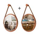 Ver imagem 1 de Kit 2 Espelhos Redondo Decorativo Suspenso Alça 40cm + Suporte Cobre Alça Caramelo
