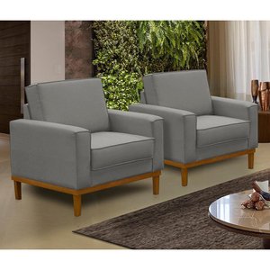 Kit 2 Poltronas Decorativa Living com Base Lavinia Linho Adonai Estofados