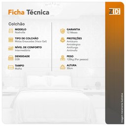 Colchão Solteirão Benter Solteiro King Molas Ensacadas Visco Gel Nashville Pillow Top 96x203x30cm - 3