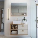 Ver imagem 1 de Conjunto para Banheiro Helena 80cm com Cuba e Espelheira 2 Portas Mel/Arenas - Faema Móveis