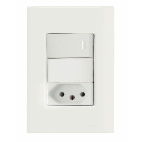 Conjunto 4x2 com 1 Interruptor Simples 10 a 250 V e 1 Tomada 2p+t 10 a 250 V Giz Branco