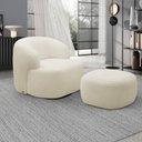 Ver imagem 2 de Conjunto Poltrona Base Giratória e Puff Decorativo Charlote Sala de Estar Bouclê Bege G88 - Gran Bel