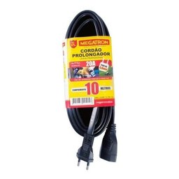 Extensão Cordão Prolongador Pp 2 Pino 10M 20A Preto Megatron - 1