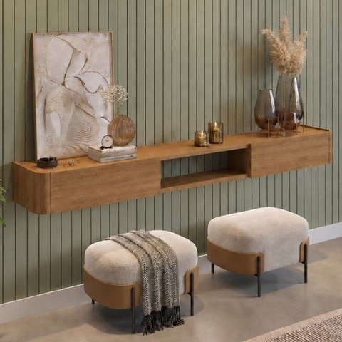 Aparador Suspenso Apolo 100% MDF 2 Gavetas 180cm Naturale