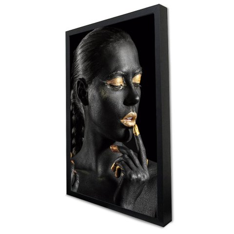 Quadro Decorativo Caixa Mulher Artística Tacolado Moldura Caixa Alta 4,5cm Preta com Vidro 80 X 120c
