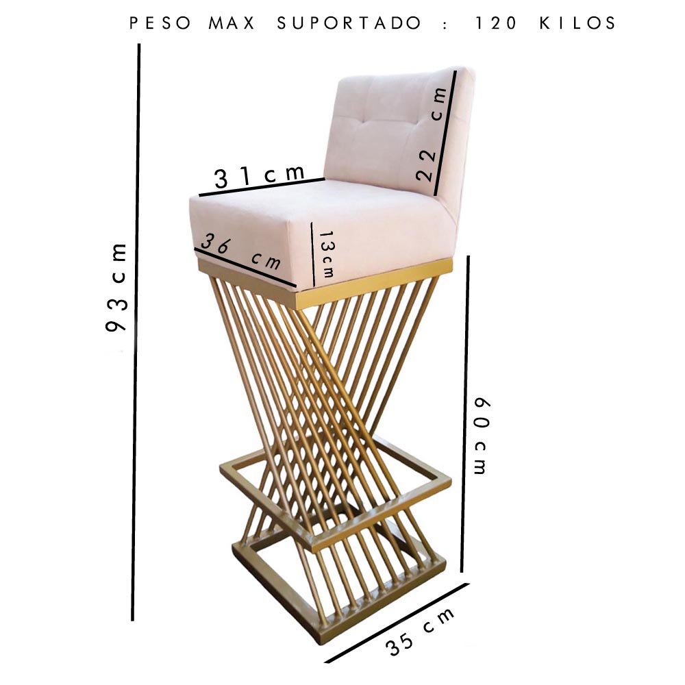 Kit 02 Banquetas Luma Base de Ferro Sued Marrom Rato - D'classe Decor - 8