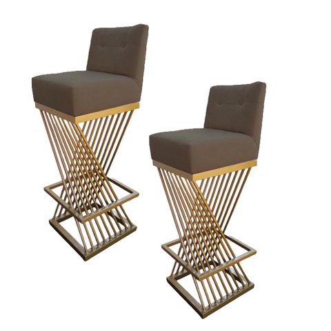 Kit 02 Banquetas Luma Base de Ferro Sued Marrom Rato - D'classe Decor