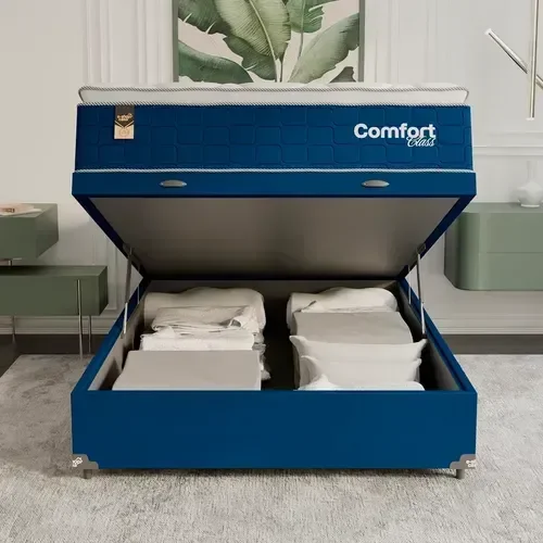 Ver imagem 6 de Cama Box Baú Viúva + Colchão Comfort Class Pillow Top Azul/suede Azul