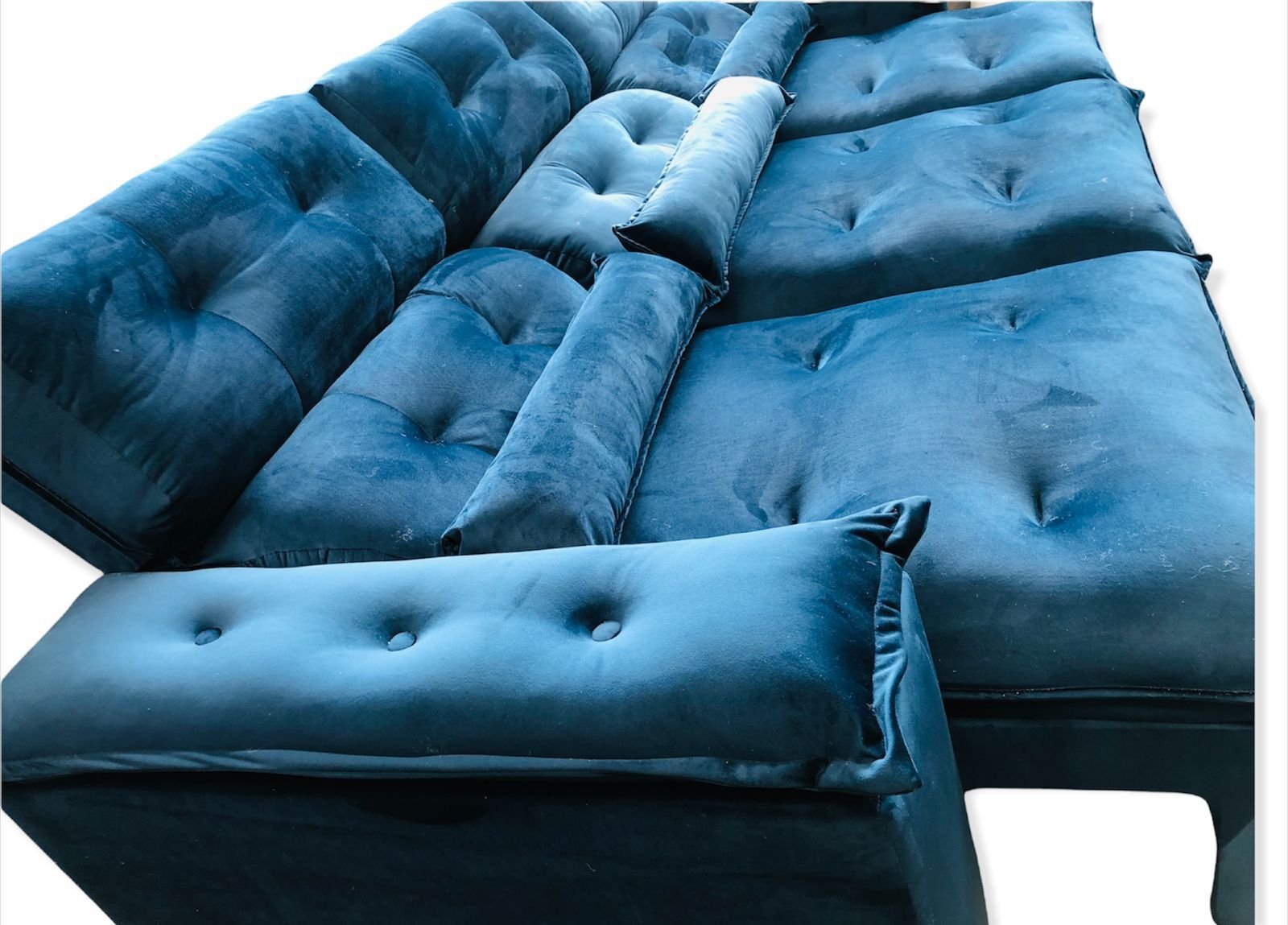Sofá Retrátil e Reclinável com Pillow  nos Braços 2,75M Tecido Suede Azul Caneta - 2