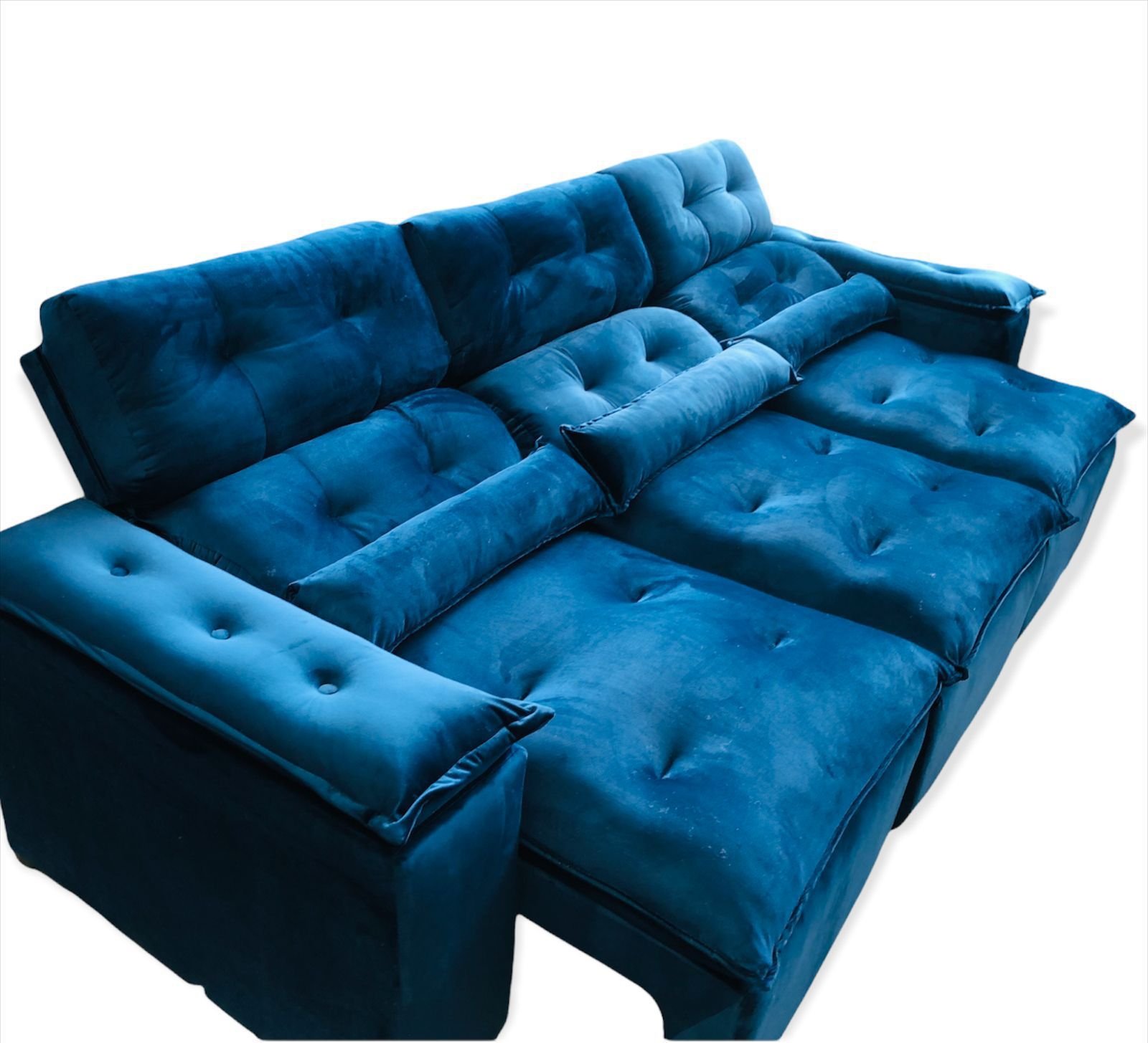 Sofá Retrátil e Reclinável com Pillow  nos Braços 2,75M Tecido Suede Azul Caneta - 1
