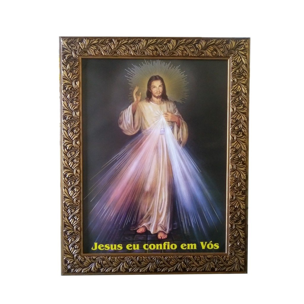 Quadro Jesus Misericordioso 40x50 Moldura Larga C/ Vidro.