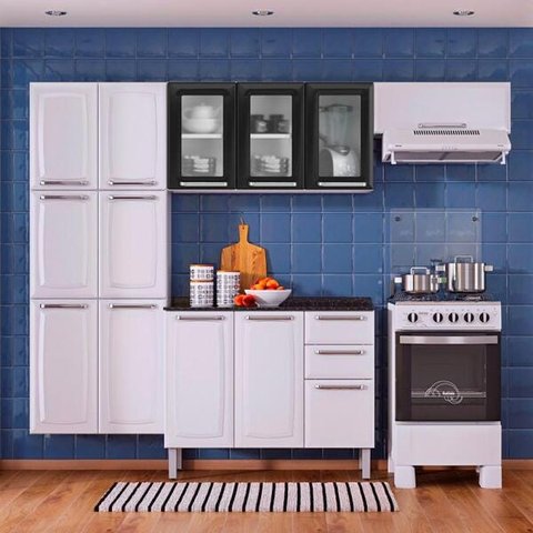 Cozinha Itatiaia Luce Compacta 4 Pecas 3 Vidros Paneleiro com Armário Aéreo Gabinete
