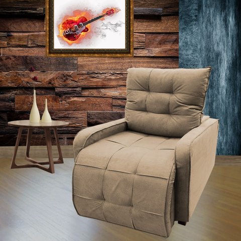 Poltrona Retratil e Reclinavel com Rodape Regulavel Sala Quarto Amamentação Azera Capuccino