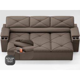 Sofá com Porta Copos Retrátil e Reclinável Pop 2,05m Velosuede Marrom - Netsofas - 5