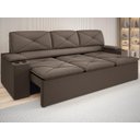 Ver imagem 1 de Sofá com Porta Copos Retrátil e Reclinável Pop 2,05m Velosuede Marrom - Netsofas
