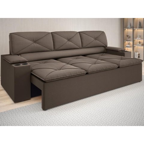 Sofá com Porta Copos Retrátil e Reclinável Pop 2,05m Velosuede Marrom - Netsofas