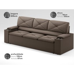 Sofá com Porta Copos Retrátil e Reclinável Pop 2,05m Velosuede Marrom - Netsofas - 2