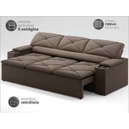 Sofá com Porta Copos Retrátil e Reclinável Pop 2,05m Velosuede Marrom - Netsofas - 3