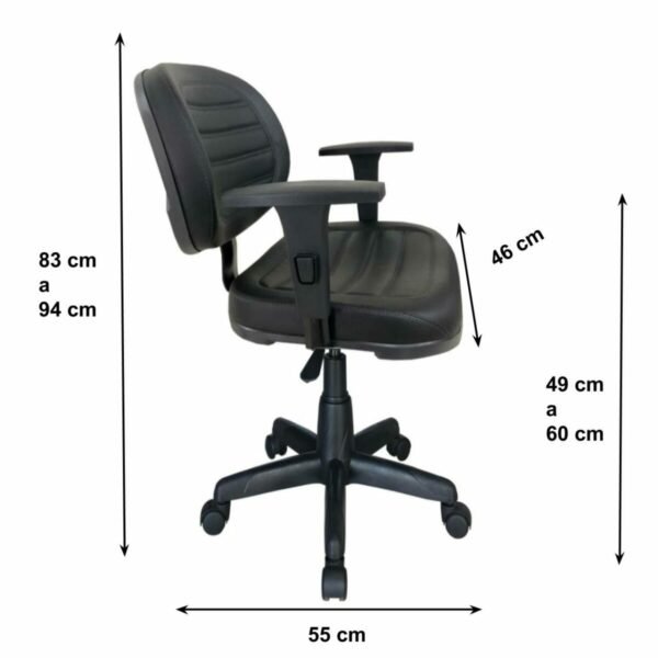 Cadeira Executiva COSTURADA Giratória com Braços Reguláveis – MARTIFLEX – Cor Preta - 5