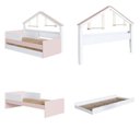 Ver imagem 2 de Cama Infantil Moldura Casinha para Colchão 0,88 x 1,88 Cor Branco com Rosa com Cama Auxiliar