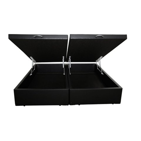 Cama Box Baú Queen Bipartido Sintético Preto 42x158x198