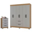 Ver imagem 1 de Cômoda 867 4 Gavetas e Guarda Roupa Casal Tóquio 6 Portas Damasco Off White - Poquema