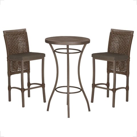 Mesa Bistrô e 2 Banquetas Roma Marrom Corda Estofado 9 Trama Marrom