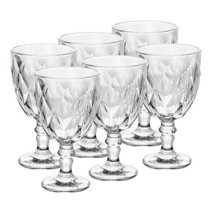 Jogo 6 Taças de Vidro Diamond Vinho Suco Agua 300ml:clear Transparente
