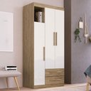 Ver imagem 1 de Guarda-roupa Solteiro 3 Portas 2 Gavetas Wood/branco Brilho - Decibal