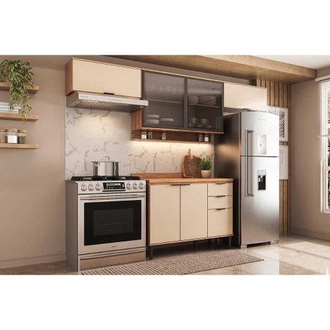 Kit Cozinha Modulada 4 Peças Alpha (3aéreos+1balcão) C4p180 Freijo/off White - Carraro