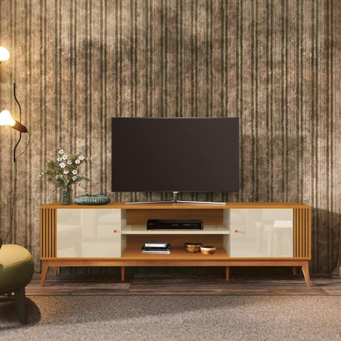 Rack Grécia 2 Portas 200cm Tv 75 Polegadas Ripado Lateral