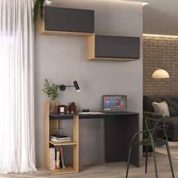 Conjunto Escritório Escrivaninha e Armário Aéreo 2 Portas Multimóveis MP7008 Rustic/Preto - 2