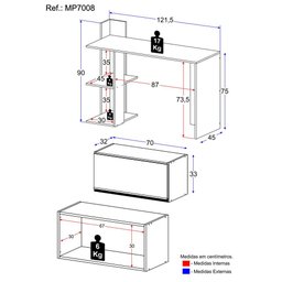 Conjunto Escritório Escrivaninha e Armário Aéreo 2 Portas Multimóveis MP7008 Rustic/Preto - 3