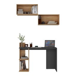 Conjunto Escritório Escrivaninha e Armário Aéreo 2 Portas Multimóveis MP7008 Rustic/Preto - 4