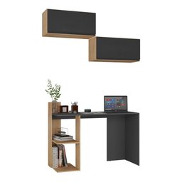 Conjunto Escritório Escrivaninha e Armário Aéreo 2 Portas Multimóveis MP7008 Rustic/Preto - 1