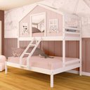 Ver imagem 1 de Beliche Casal/ Solteiro Casinha Dos Sonhos Madeira Maciça Rosa/ Branco Megamobilia