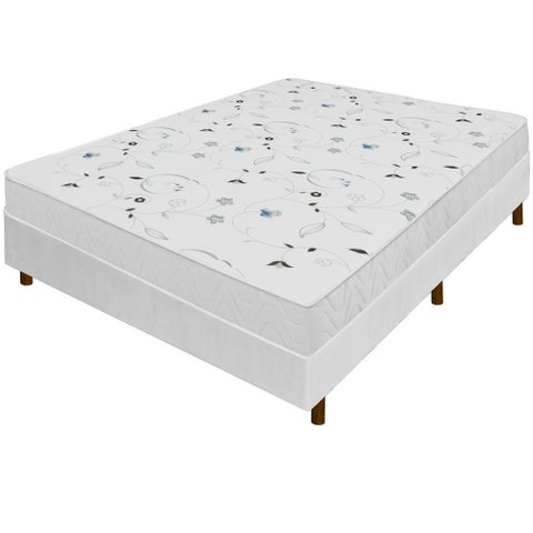 Cama Box + Colchão Viúva Salta Liso Branco Espuma D23 128x188x51cm