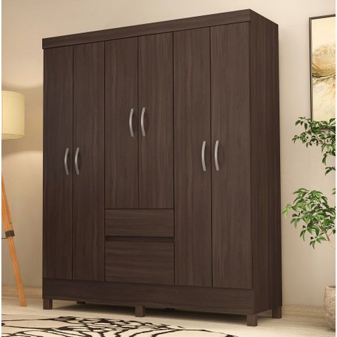 Guarda-roupa Ecom Ii 128m com Cabideiros, 2 Gavetas e Prateleiras - Café Touch Demóbile
