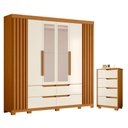 Ver imagem 1 de Guarda Roupa Casal Doble com Espelho 06 Portas e Cômoda Sole Cinamomo Off White - Móveis Albatroz