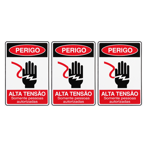 Combo 3 Placas De Sinalização Perigo Alta Tensão Somente Pessoas Autorizadas 20x30 Acesso - S-217/3
