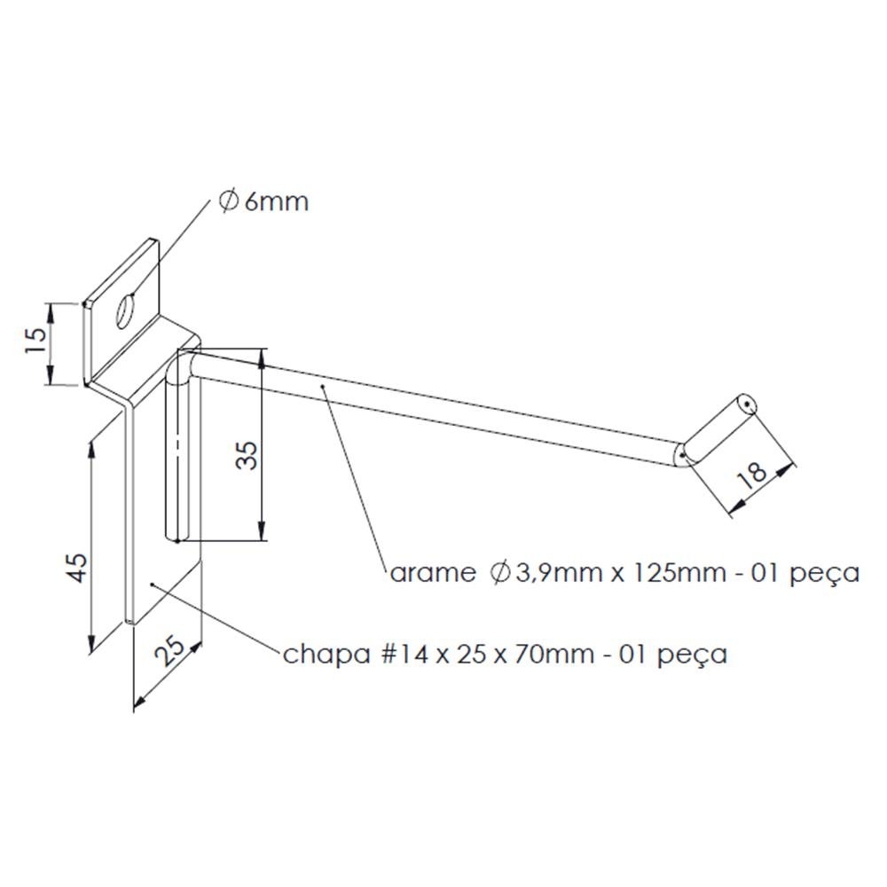 50 Ganchos de 10cm Preto para Painel Canaletado - 5