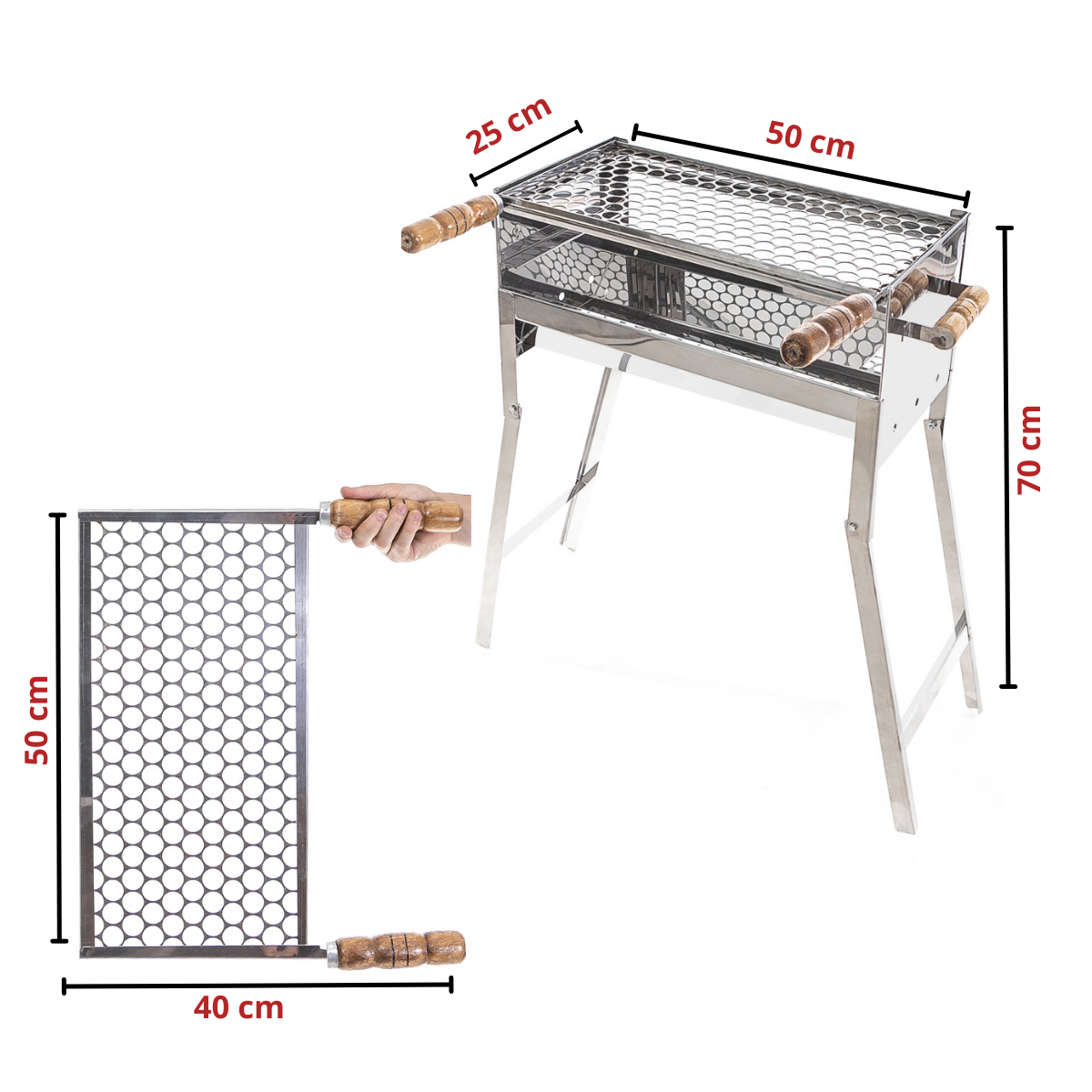 Churrasqueira Inox Portátil Modelo Dobravel com Grelha Inox Tamanho 50x25x70 - 4