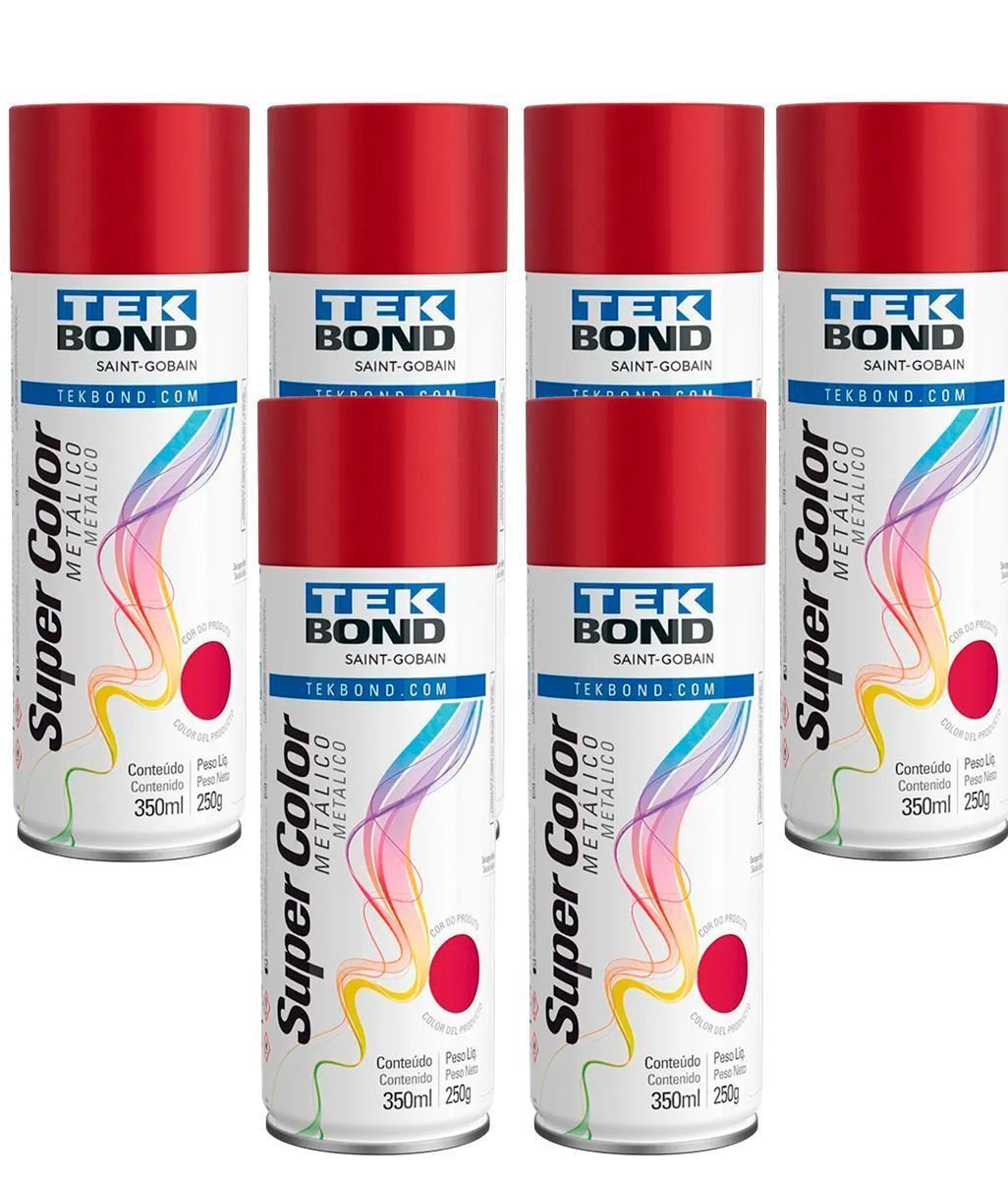 Kit 6 Tinta Aerossol Vermelho Metalico 350ml/250g