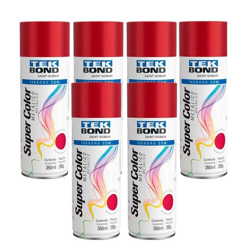 Kit 6 Tinta Aerossol Vermelho Metalico 350ml/250g